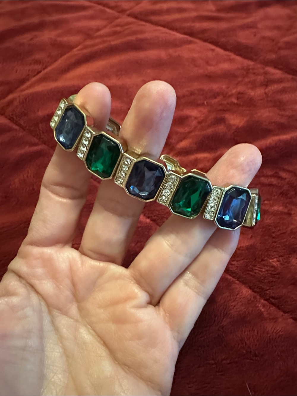 Gold-Tone Green & Blue Gemstone Stretch Bracelet